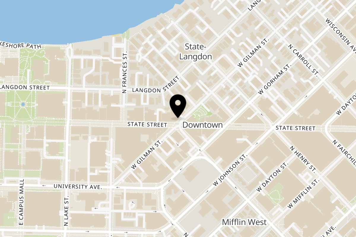 Map showing the location of Mizuno Sushi Madison M on 260 W Gilman St in Madison