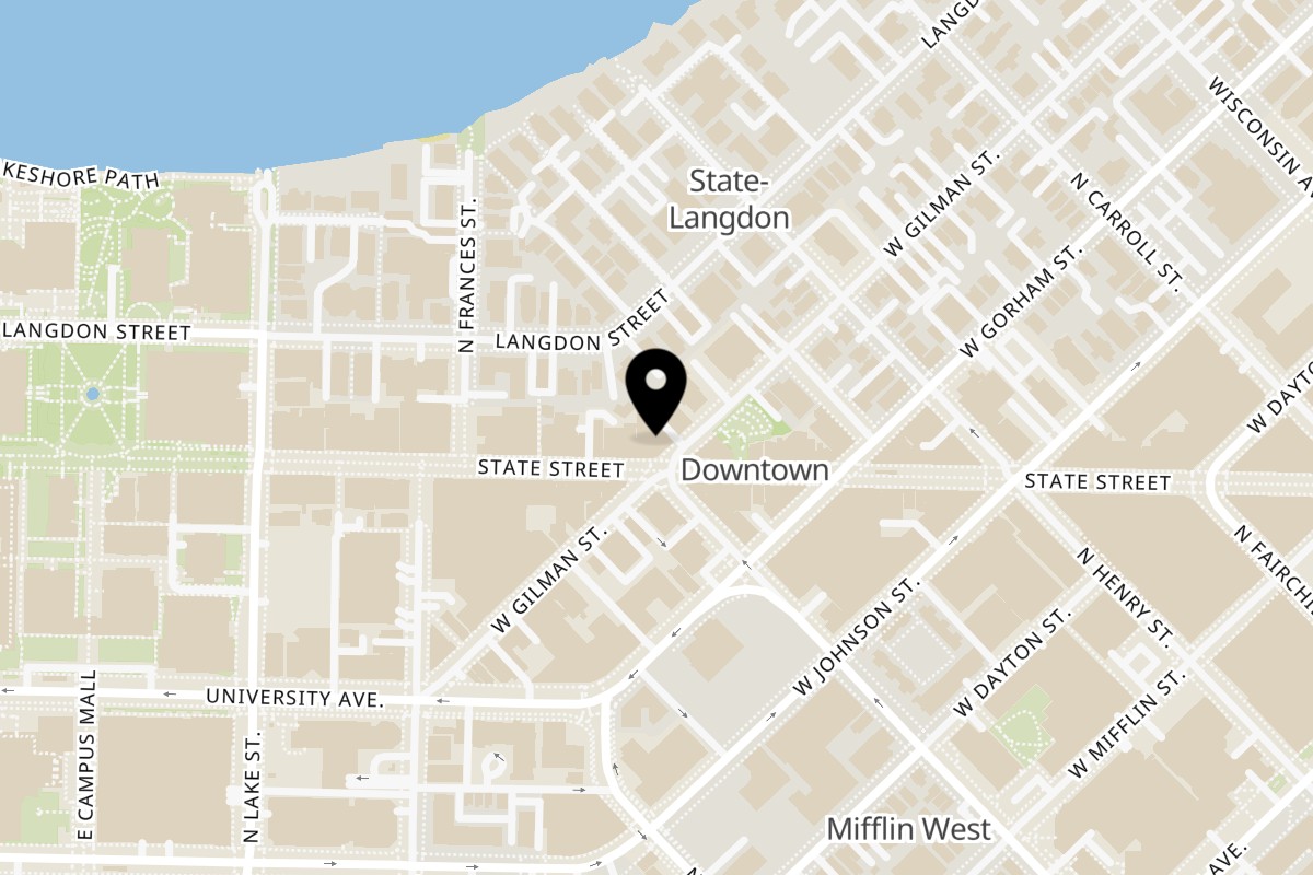 Map showing the location of Mizuno Sushi Madison on 502 State St in Madison